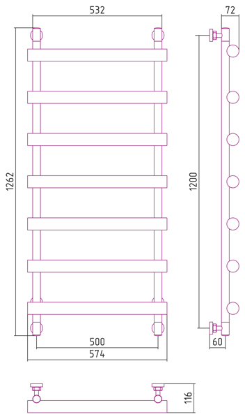 Полотенцесушитель водяной Сунержа Атлант 1200x500
