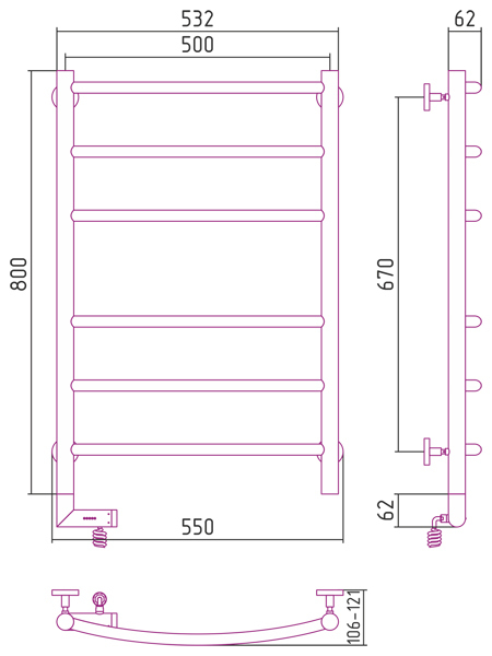 Полотенцесушитель электрический Сунержа Галант 2.0 800x500