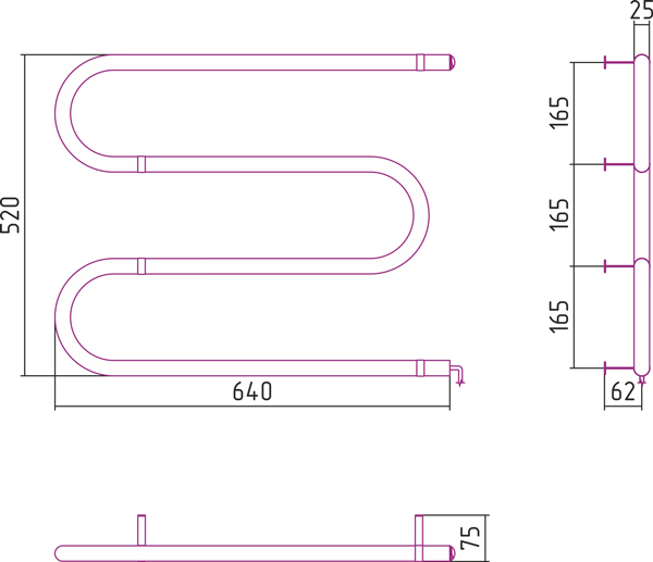 Полотенцесушитель электрический Стилье ЭПС M-образный 500x600 (64 Вт)